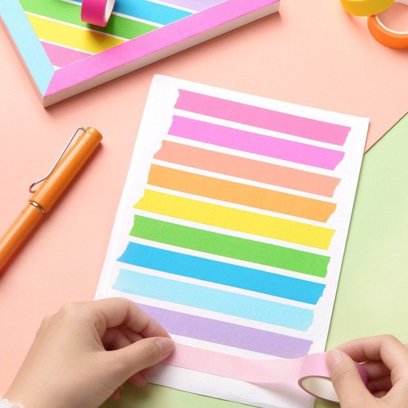 Foreign Trade Supply Pure Color Handbook Tape Fluorescent Rainbow DIY Collage Decorative Material Cross-Border Wholesale Washi Tape