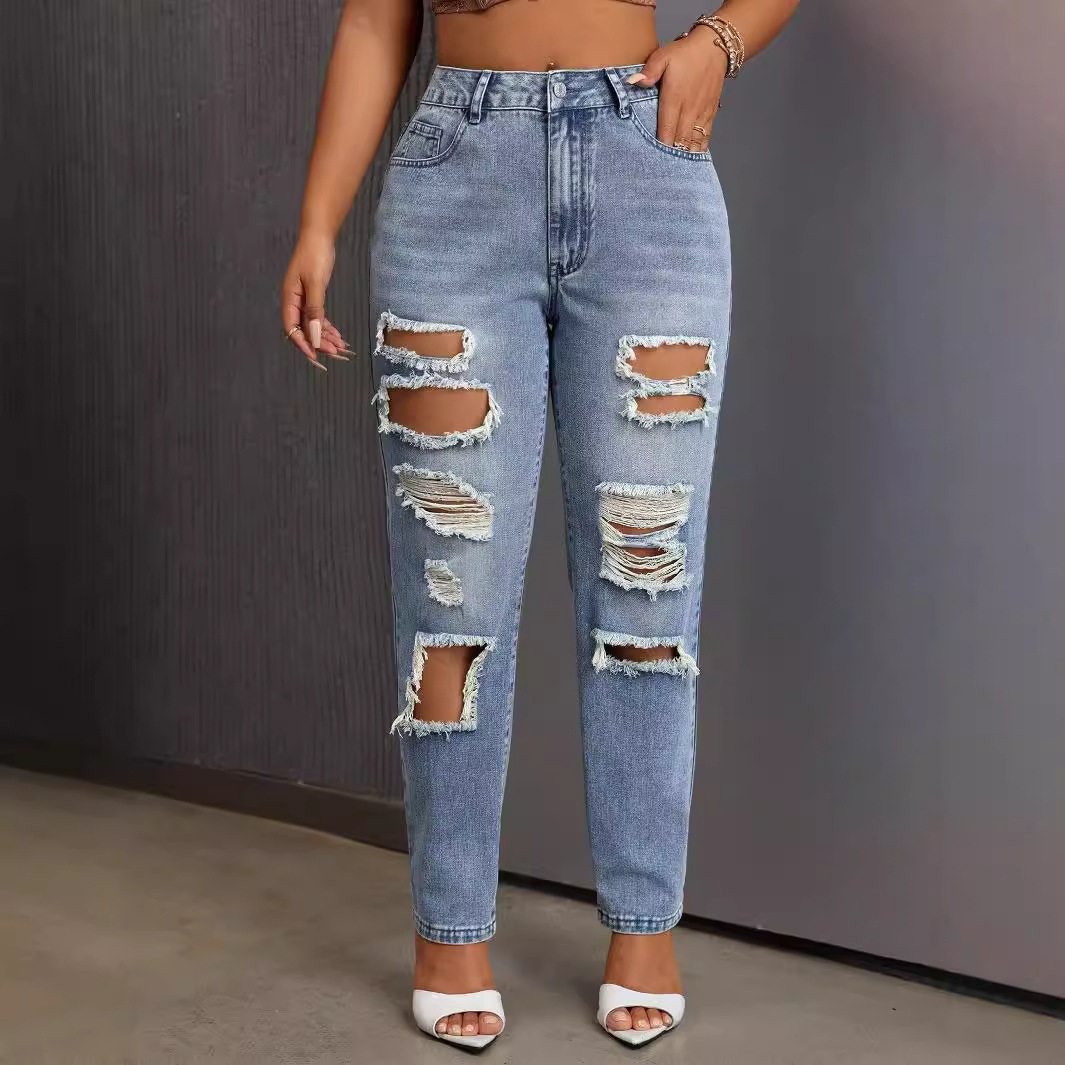 Womens Slim Fit Ripped Jeans Versatile Stylish Comfortable Casual Wear for Everyday Use Ready to Ship