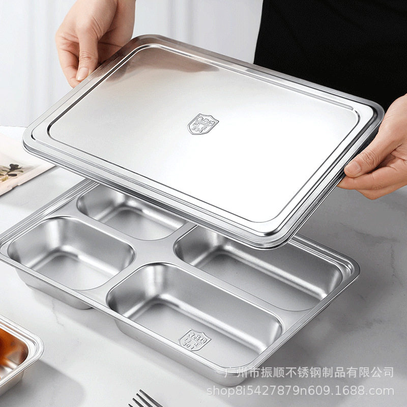 304 Stainless Steel Dinner Plate Lunch Box Student Children's School Nursing Home Factory Canteen Split Fast Food Plate Split Plate