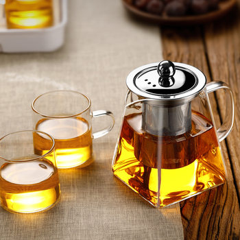 High Borosilicate Glass Teapot Household Glass Teapot Electric Ceramic Stove Heating Stainless Steel Cover Square Flower Teapot