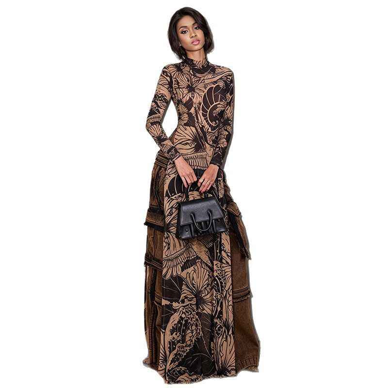 Fashionable Sheer Long Sleeve High Neck Top Sexy High Slit Design Spring Collection for Women Wholesale Available