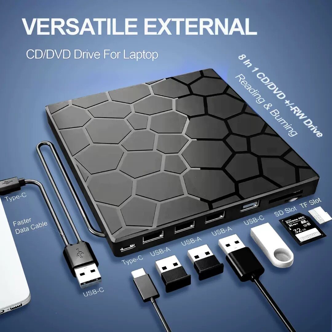 E-commerce external optical drive external computer multi-function burner 7-in-1 ultra-thin 2a2c mobile optical drive to read and write discs
