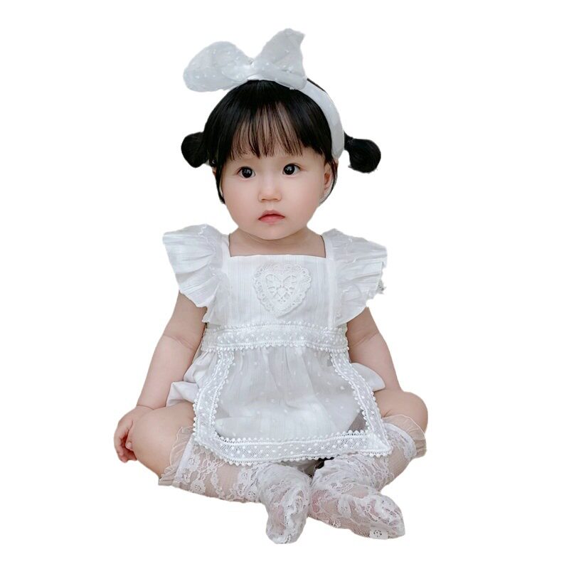 Female Baby's Summer Wrap Fart Clothes New Summer Clothes Princess Har Clothes Triangle Climbing Suit Sling Outfit White Lolita