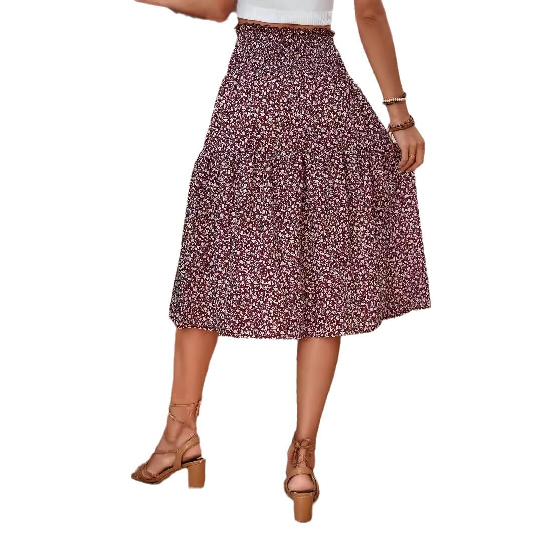 Floral Print Midi Skirt Summer Fashion Lightweight Fabric Stylish Design Perfect for Casual Outings Wholesale