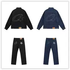 Corteiz foreign trade American fashion brand high street men's and women's couple denim jacket jacket casual jeans Devil's Island