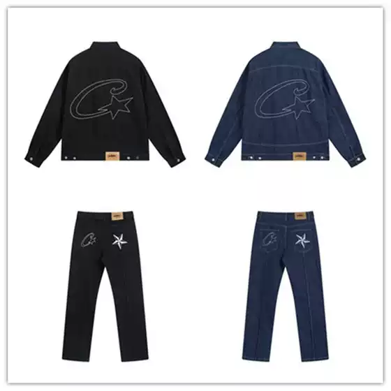Corteiz foreign trade American fashion brand high street men's and women's couple denim jacket jacket casual jeans Devil's Island