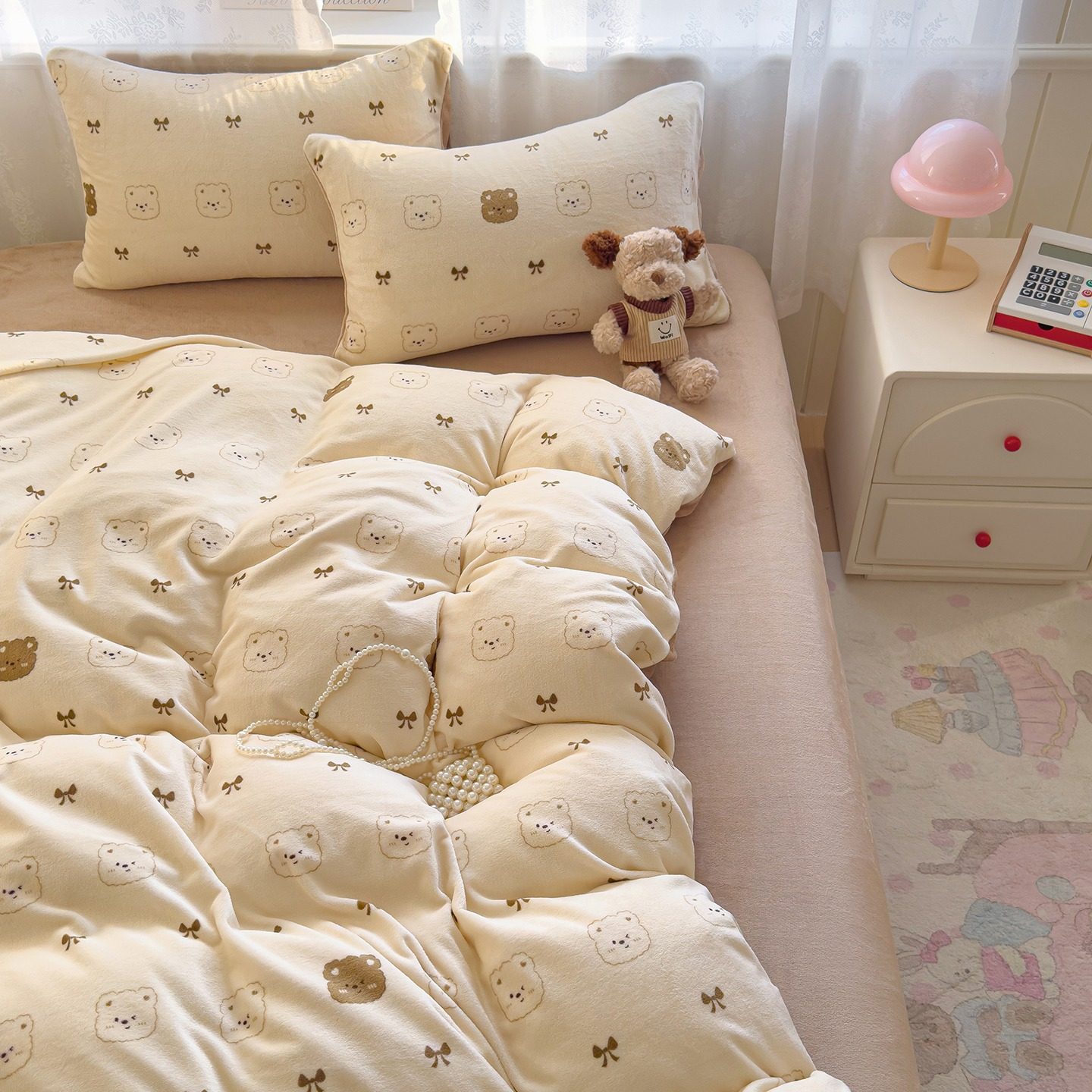 Class a Milk Velvet Bed Four-Piece Set Winter Thickeneded Coral Velvet Double-Sided Fleece-Lined Bed Bed Sheets Quilt Cover Dormitory Three-Piece Set