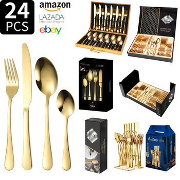 Amazon Cross-border 1010 Tableware 24-piece Set 6-person Western Food Knife, Fork and Spoon Four-piece Set Gift Box suit Wholesale