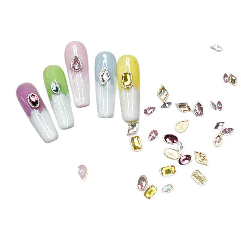 Xiaohongshu Manicure Versatile Colorfulful Flash Special-Shaped Flats Bottom Diamond Alloy Manicure Octagonal Wearable Nail Accessories Material