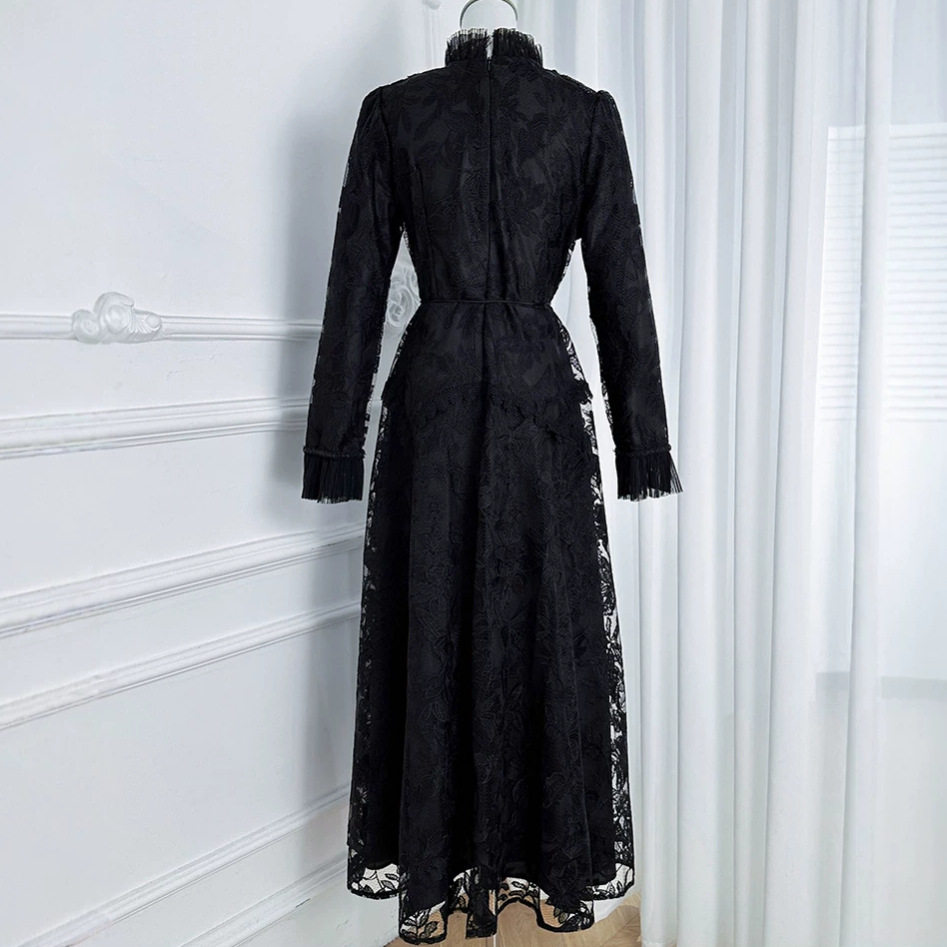 Embroidered Mesh Panel Dress Pleated Design Beaded Details Elegant Waist Belt Formal Occasion Customizable Options
