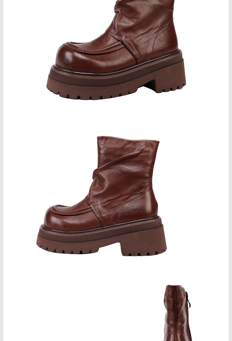 Boot Martin nữ da ngựa cổ ngắn đế dày gót vuông — màu đen, Màu nâu