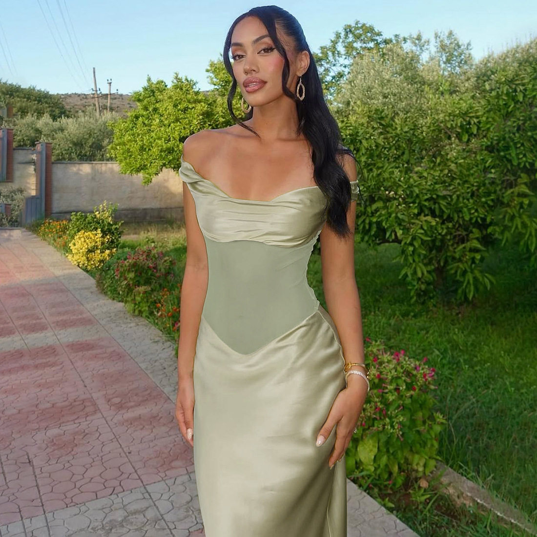 Off Shoulder Sheer Mesh Bodycon Maxi Dress Sexy Form Fitting Elegant Evening Wear Party Dress OEM Available