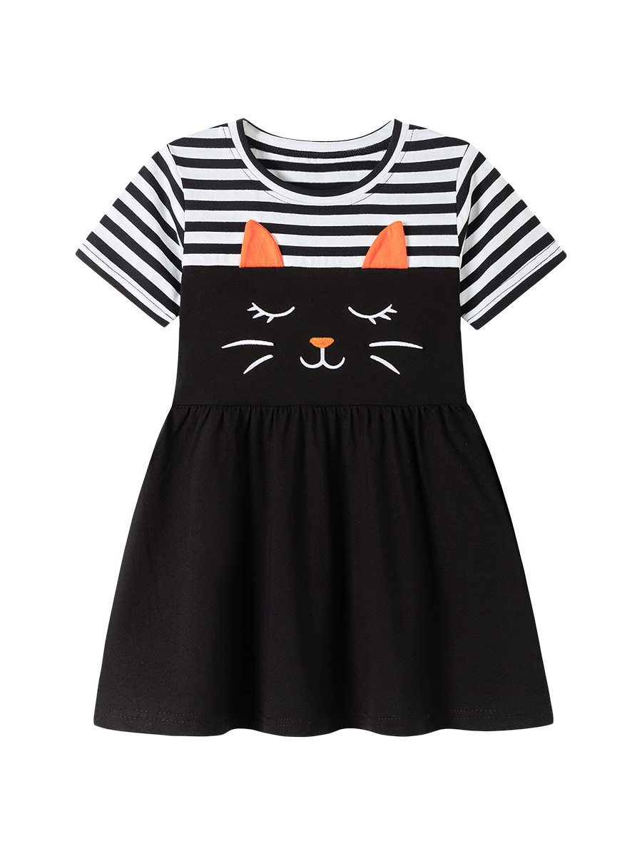 Girls' Summer Cute Cat Dress Wholesale from Factory, Style Striped Short-Sleeve Dress