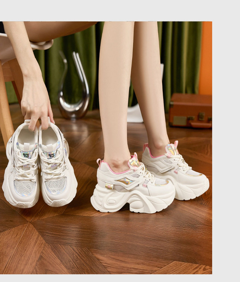 Giày thể thao nữ đế xuồng platform gót siêu cao 8cm — Trắng, Hồng, Vàng gạo, Cam chi tiết 11