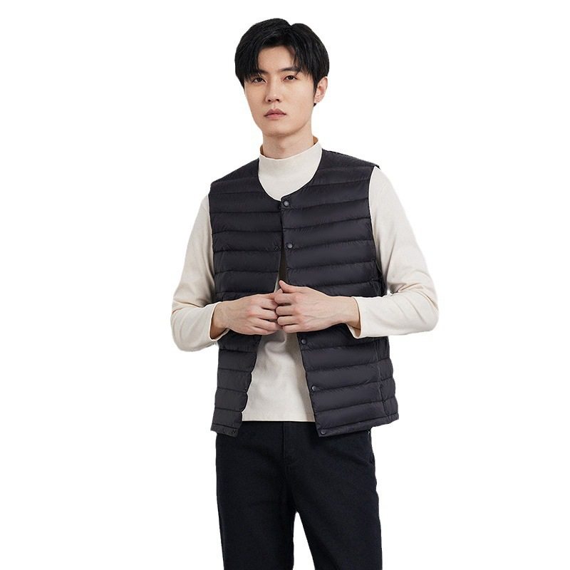 2025 Autumn/Winter New Men's Collarless Lightweight down Vest Gilet Inner Jacket Wholesale Pinghu