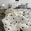 Korean style simple ins milky white polka dot skin-friendly brushed vintage striped bed sheet quilt cover 1.5 m1.8 three or four-piece set