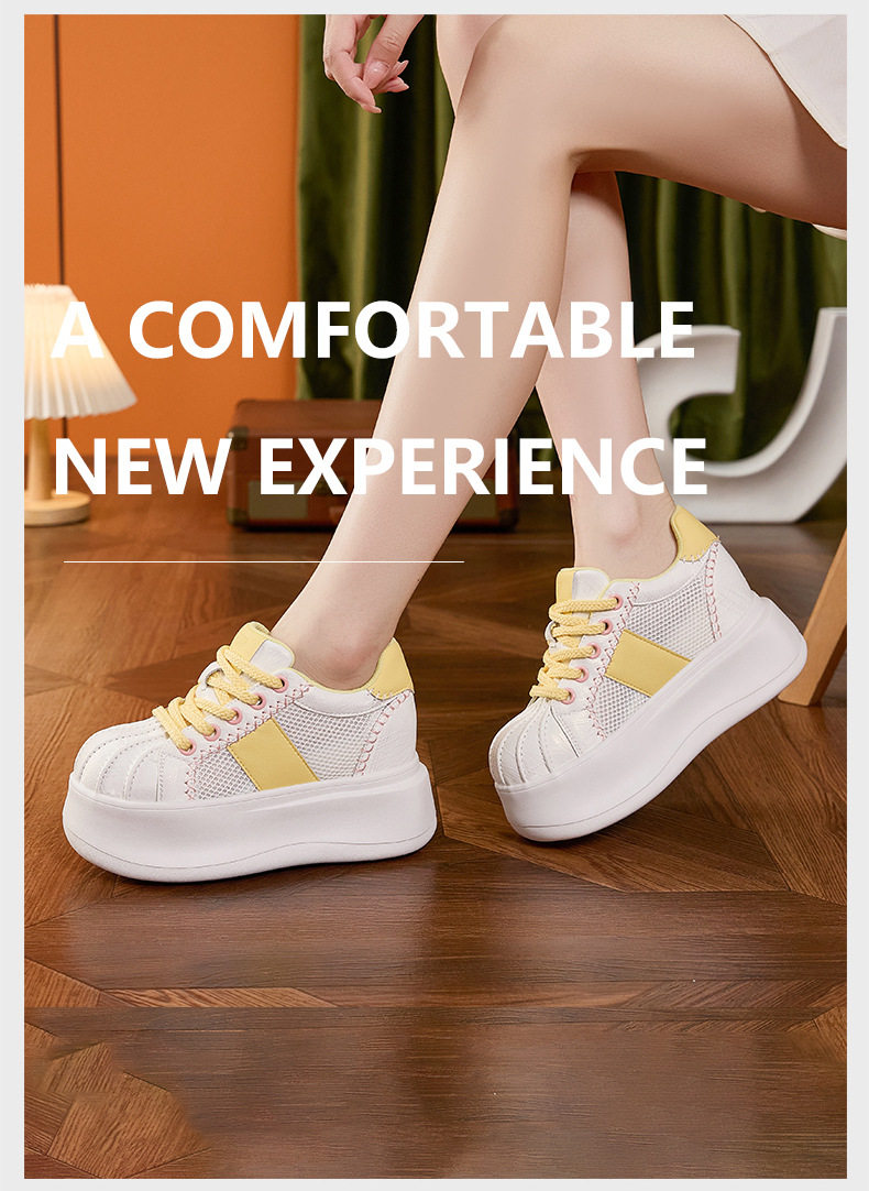 Giày sneaker nữ chạy bộ mesh thoáng đế dày trắng — Bột trắng, Hộp trắng vàng chi tiết 10