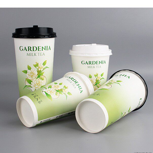 Disposable Milk Tea Cups with Lids for Hot Drinks, Chinese-Style Milk Tea Paper Cups, Thickened, Anti-Scalding, Single-Layer Packaging Cups, Commercial Wholesale