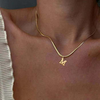 Cross-border Hot Selling Simple Style Golden Snake Chain Stainless Steel Letter Pendant Necklace Collar Chain Women's Collar Necklace Chain