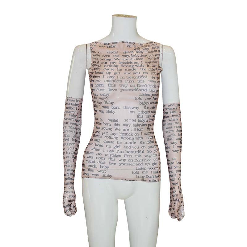 Fashionable Sleeveless T Shirt Round Neck Mesh Fabric Letter Print Casual Wear for Trendy Women Wholesale Available