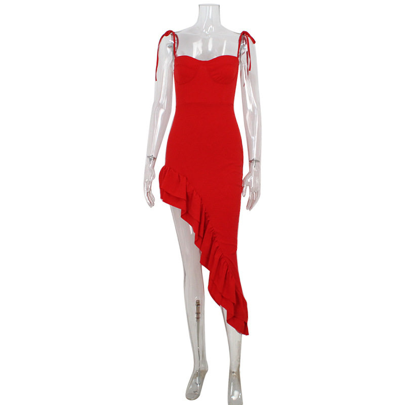 French Style Strapless Dress Spring Collection Irregular Hem Ruffle Details Elegant Design Perfect for Parties and