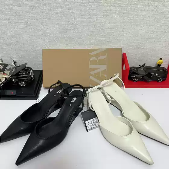 ZA2024 Autumn New Women's Shoes Black Sheep Leather Wedge Mueller Shoes Pointed Shallow One-word Buckle Single Shoes