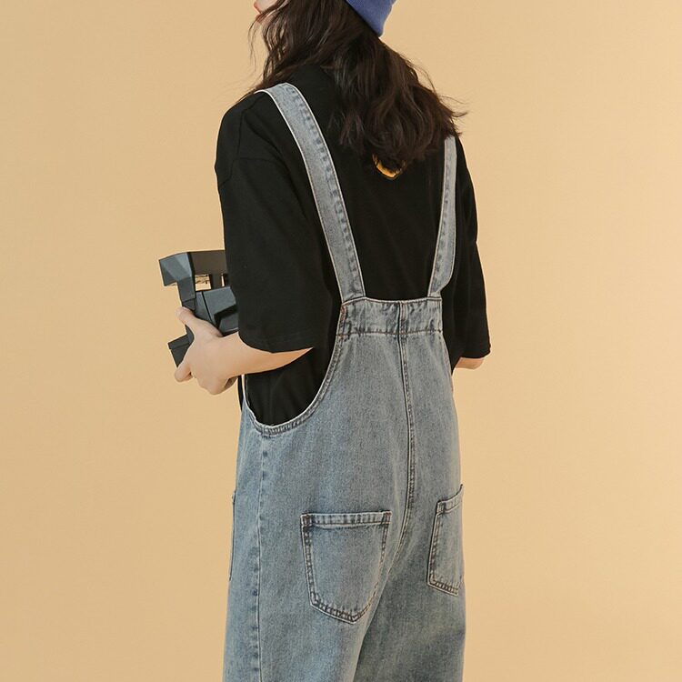 Womens Vintage Denim Overalls Loose Fit Korean Style 3 4 Length Casual Spring and Autumn Wear Wholesale Available