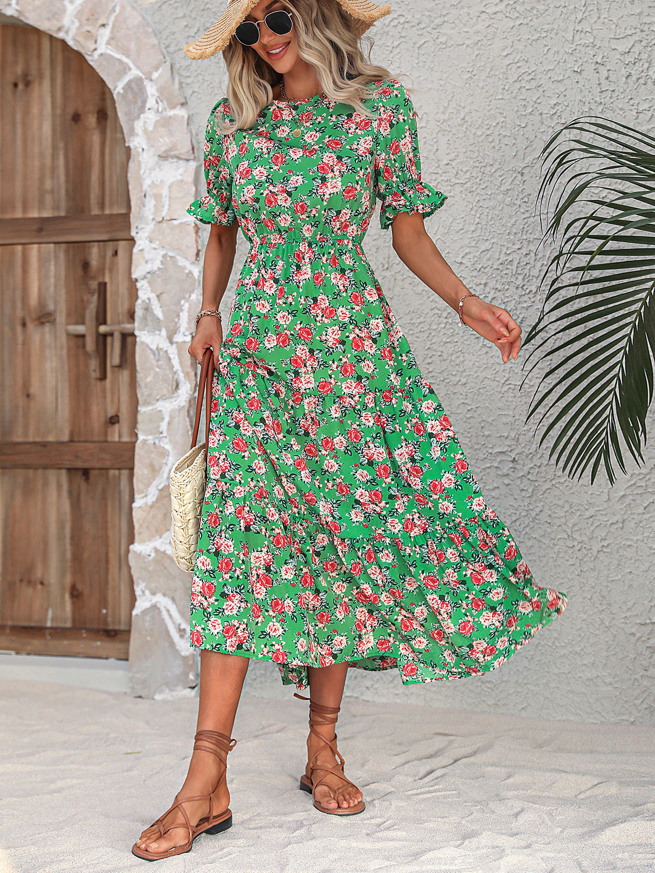 Womens Autumn Pullover Dress Floral Print Backless Loose Fit Casual Wear for Fall Wholesale Available