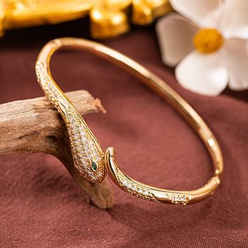European and American Cross-Border New Products Hot-Selling Fashion Light Luxury Snake-Shaped Open Zircon Bracelet Women's Niche High-End Bracelet Wholesale