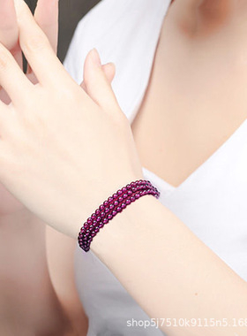 紫牙乌石榴石多圈手链女款酒红色水晶手链饰品礼物