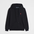 Black pullover with red label