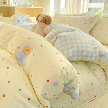 2025 New Model 100% Pure Cotton Household Four-Piece Set Twill Jet-Printed Student Children's Bed Sheet Duvet Cover Three-Piece Set