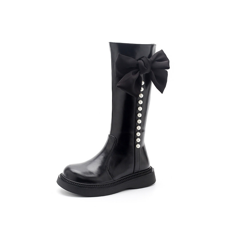 Girls' Leather Boots, Kidsren's 2025 Autumn and Winter New Long Boots, High Boots, Little Princess Fashionable Cotton Boots Wholesale