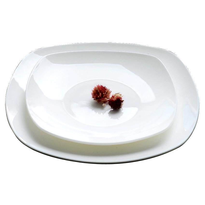 Pure white bone china square western flat plate ceramic dish cold dish steak plate geometric shallow plate household tableware dish