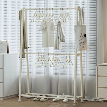 Double-Layer Clothes Hanger Floor-Standing Bedroom Simple Vertical High-Value Coat Rack Balcony Home Rental House Drying Clothes Rod Rack