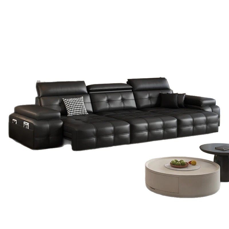 意式极简真皮沙发劳伦斯零靠墙电动伸缩功能沙发客厅直排三人沙发