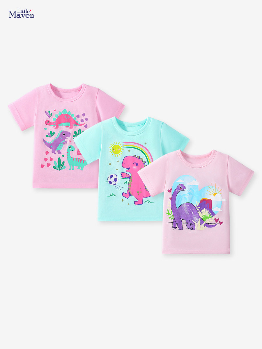 Girls' Summer Cute Short-Sleeve Top, New Year Cartoon Kids' T-Shirt Set
