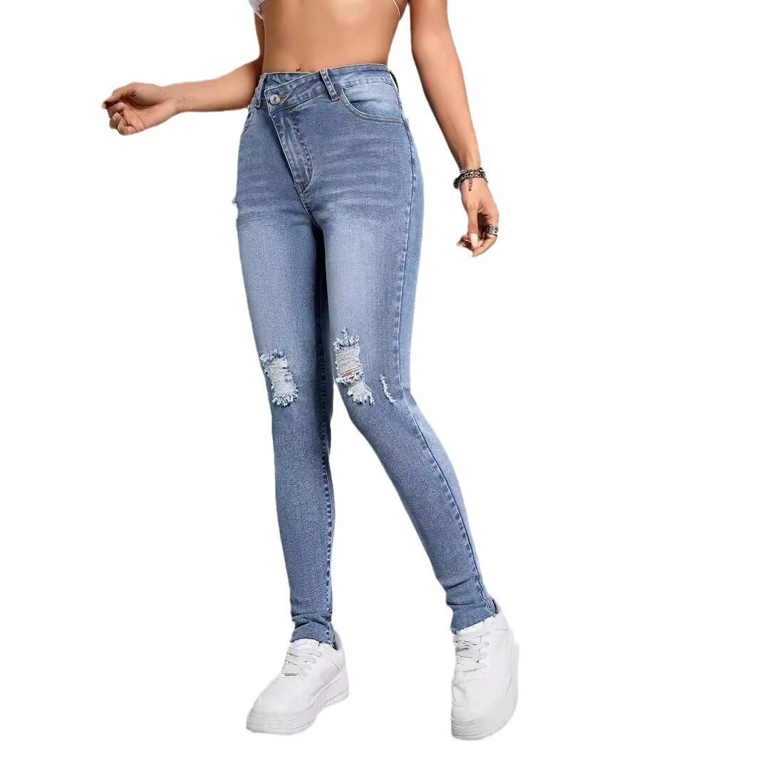 Skinny Fit Ripped Denim Jeans Stretch Fabric Casual Style Womens Fashion Wholesale Available