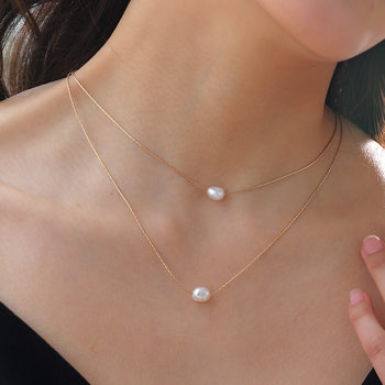 Freshwater Pearl double-layer fashion pearl necklace clavicle chain Women's pendant retro new light luxury design exquisite feeling