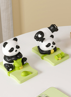 创意熊猫周边手机支架摆件桌面公室可爱家居装饰树脂工艺品礼物