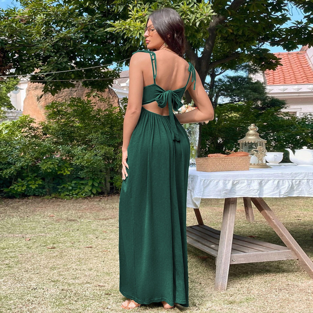 Womens A Line Maxi Dress Sexy Backless Waist Defining Adjustable Spaghetti Straps Perfect for Beach Vacations
