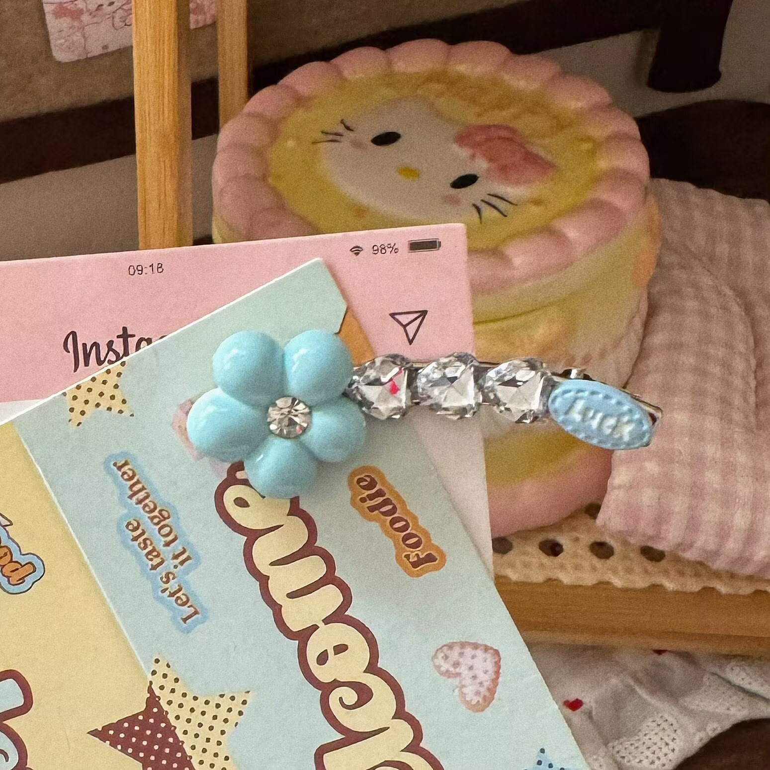 高颜值红色花朵水钻字母发夹韩系甜美少女风刘海鸭嘴发卡发饰批发