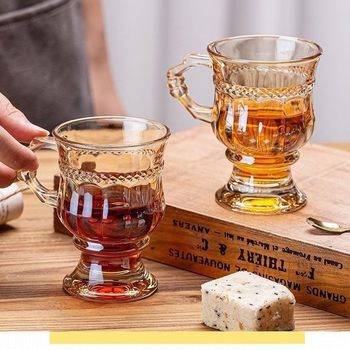 Retro Embossed Glass Juice Mini Amber Coffee Cup High-Looking Girly Heart Ins Souvenir Wine Glass