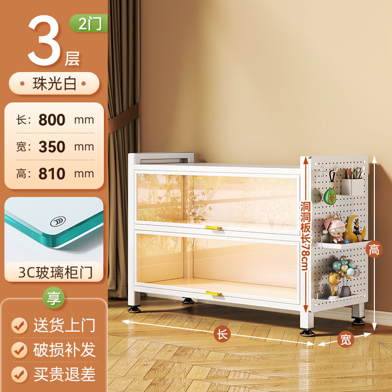 带门玻璃书柜钢制书架落地防尘铁皮手办展示柜家用储物柜收纳柜子