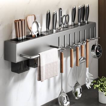 Punch-free Durable Knife Holder Kitchen Storage Rack Kitchen Supplies Multi-functional Wall-mounted Chopsticks Holder Vegetable Knife Storage