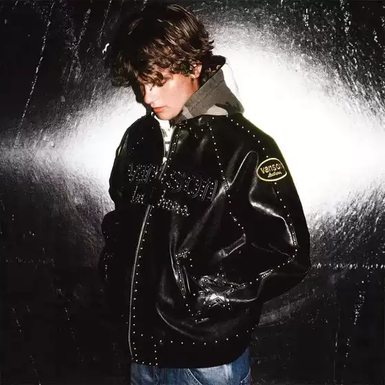 Cross-Border European and American Sup Vanon Leathers Co-Branded Leather Jacket Heavy-Duty Rivet Craft Trendy Brand Motorcycle Jacket