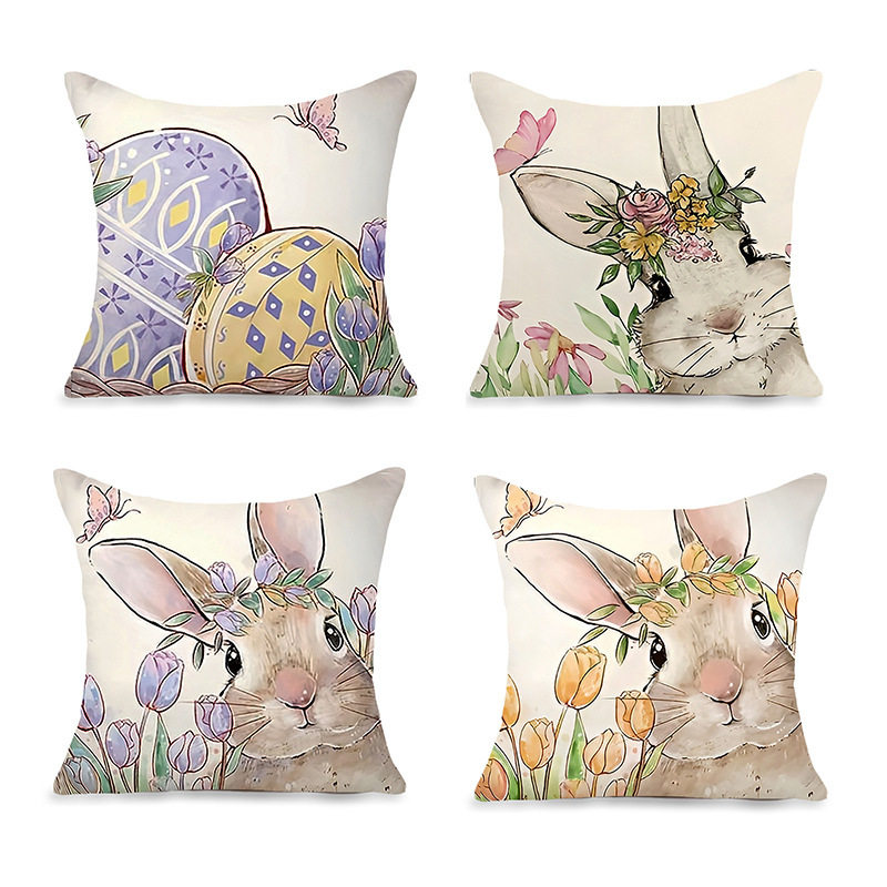 Nordic Simple Easter Pillow Sofa Bedroom Cushion Holiday Decoration Cushion Imitation Linen Printed Pillow Cover