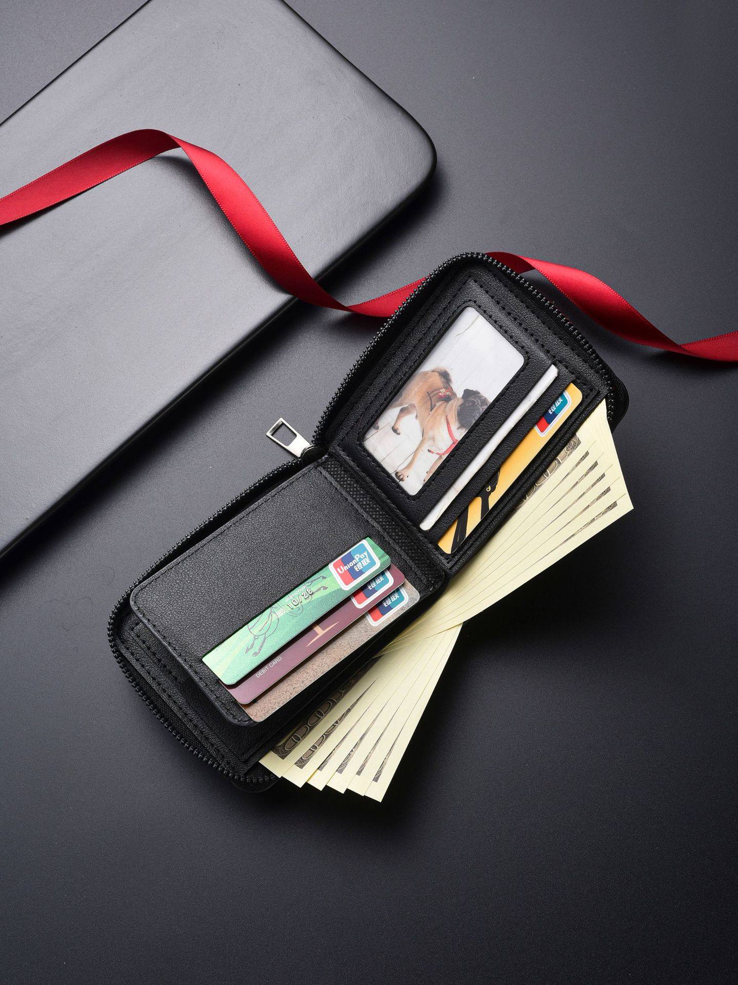 New 2026 Retro Men's Wallet Short Style Id Card Holder Leather Wallet Zipper Men's Wallet