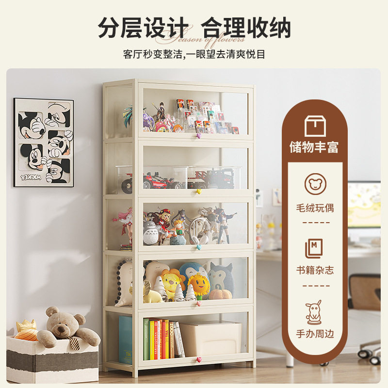 透明亚克力手办公仔展示柜玻璃乐高玩具防尘收纳盒家用奶油风书柜