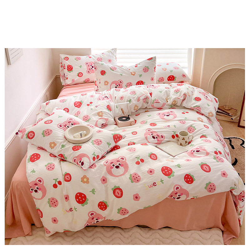 Ins Style Fresh Water Wash Cotton Four-piece Set Class A Maternal and Infant Grade Naked Sleeping Bed Hat Pure Cotton Dormitory Bed Sheet Three-piece Set